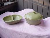 RARE MARCREST Stoneware Banded Divided Dish Bowl Pastel Green